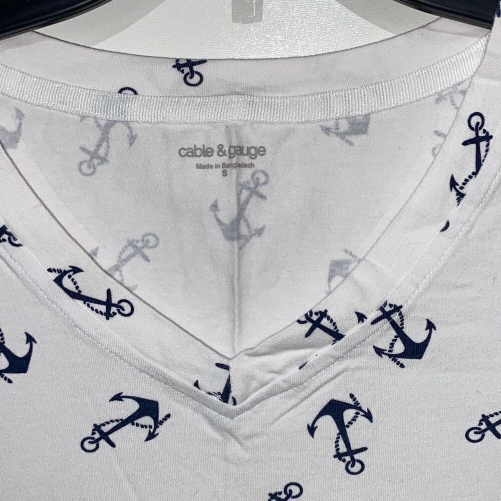 Cable & Gauge Womens Navy Anchor Print V-Neck Short Sleeve T-Shirt White Small - Picture 3 of 7